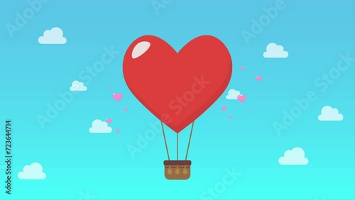 Big heart balloon flying on sky. 4k video animated