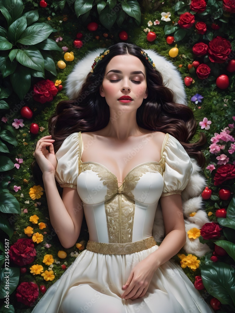 Fairy tale princess with poisoned apple in the magic wood Fairy tale princess with poisoned apple in the magic wood