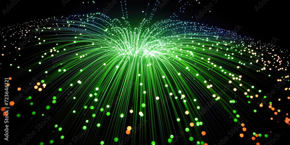 Fototapeta premium 3D Rendering of abstract wire cable tunnel with digital binary data transmitting.green .Glowing data cables transferring information. futuristic,Technology, machine learning, big data, virtualization