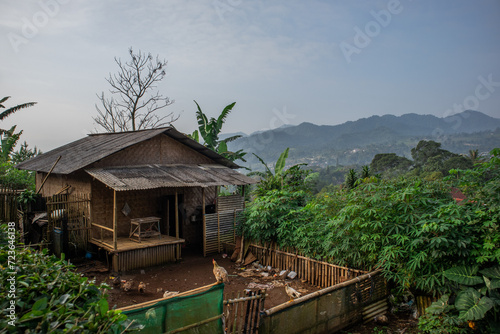 old bamboo hut house on the mountain