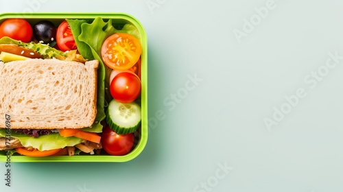 Delicious Sandwich Meal in Green Lunch Container © Natalia Klenova