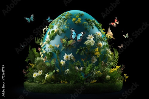 Eco-friendly Earth Egg with Butterflies and Flowers © shelbys