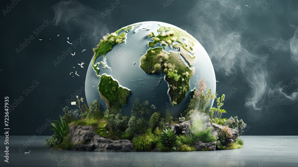 Earth, a digital globe with plants and wildlife Earth, a digital globe with plants and wildlife