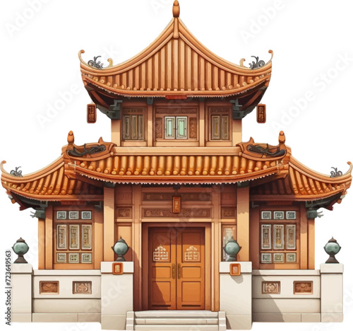 Single house in retro Chinese style on white background.