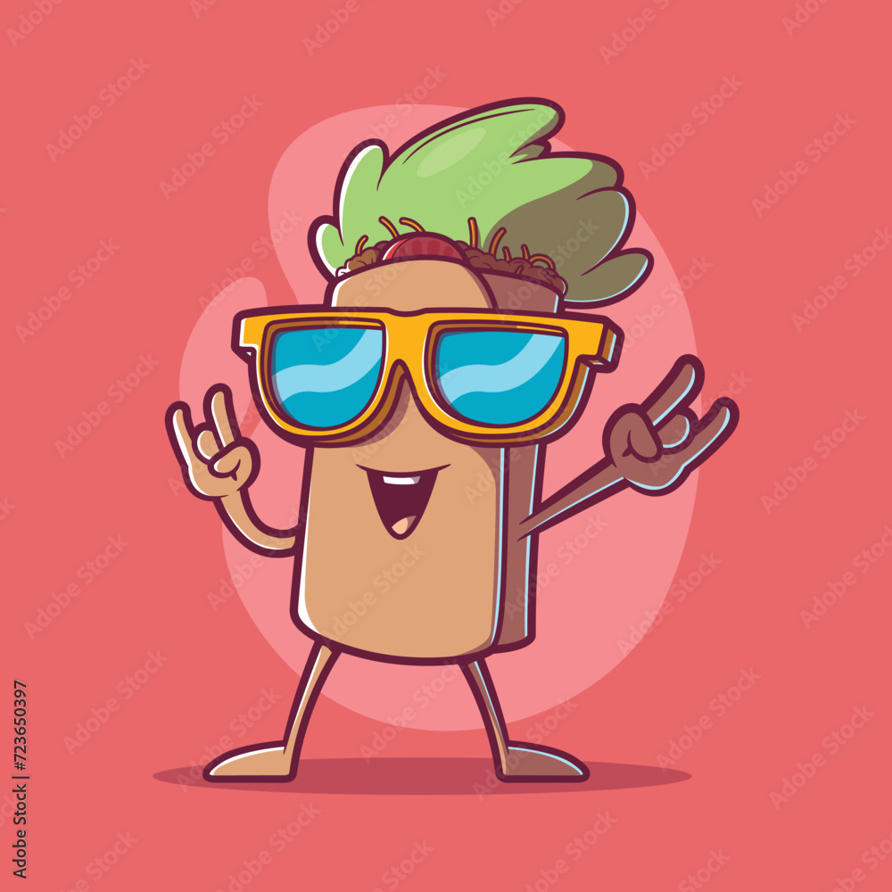A Wrap fast food character in a cool pose vector illustration. Fast food, mascot, brand design concept.