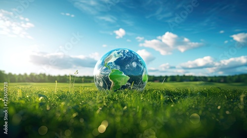 Earth Globe in a Grassy Field