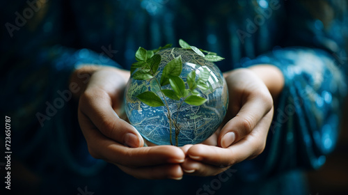 Female Hands Holding Green Planet Earth Environment