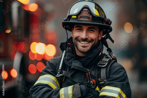 Half-length shot of a smiling firefighter with arms crossed