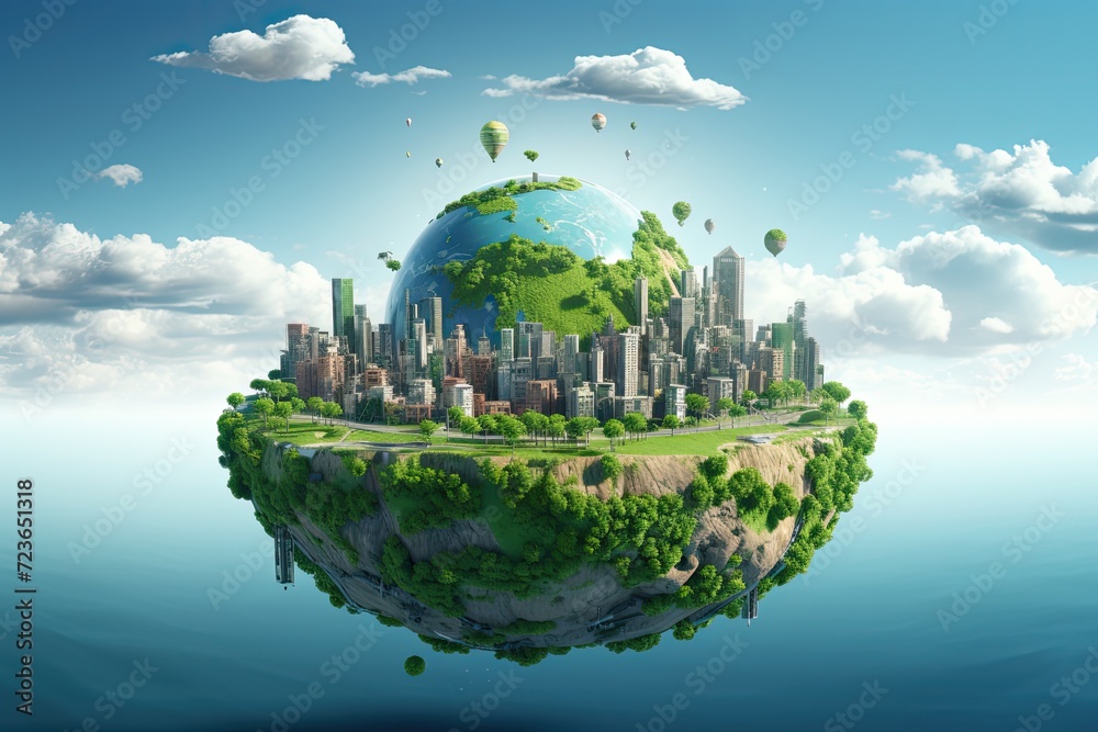 Fantasy World City on a Green Globe