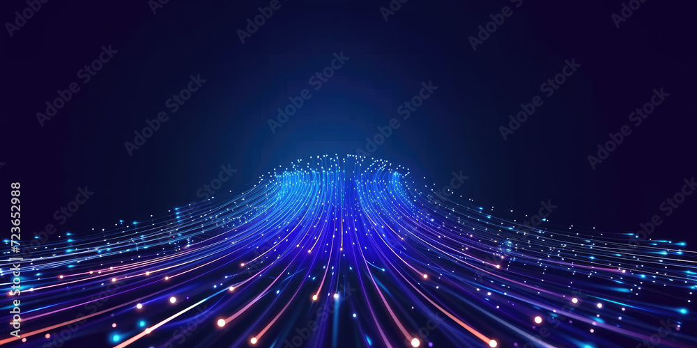 Obraz premium 3D Rendering of abstract wire cable tunnel with digital binary data transmitting.pink Glowing data cables transferring information. futuristic, Technology, machine learning, big data, virtualization