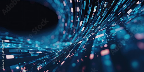 3D Rendering of abstract wire cable tunnel with digital binary data transmitting.Glowing data cables transferring information.
futuristic, Technology, machine learning, big data, virtualization,