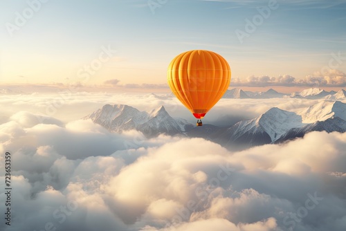 Flying Over the Clouds on an Orange Hot Air Balloon
