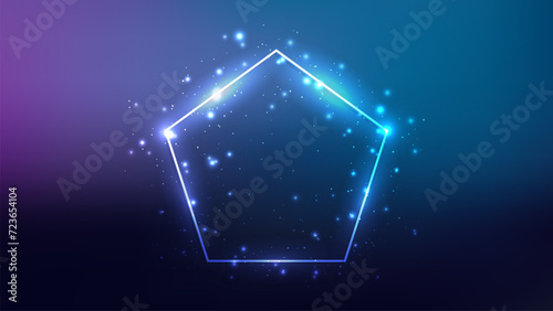 Neon frame in pentagon form with shining effects and sparkles