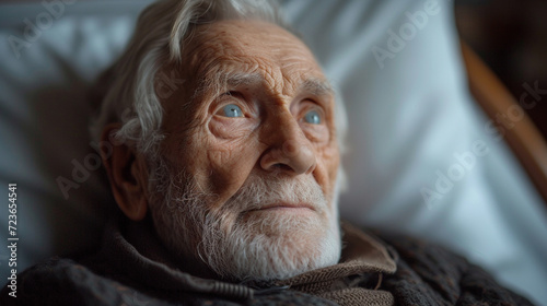 Elderly sick man lying on the bed.