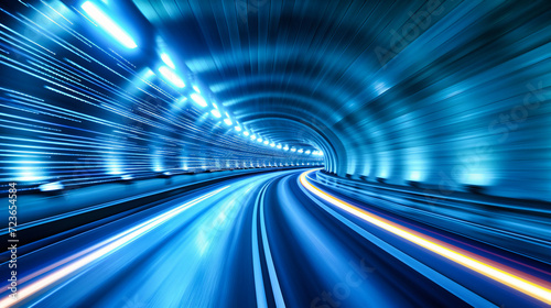 Tunnel Speed Transportation Motion Blur Abstract: Fast Road Traffic Urban with City Light Highway Night Line