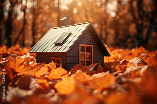 Fall House - A Small Dollhouse in a Leaf-Covered Forest