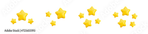 Vector cartoon 3d gold stars set collection. Realistic 3d render star set on white background. High quality rating symbol, magic game illustration, starry sky sign. For web, apps, advert, game design. photo