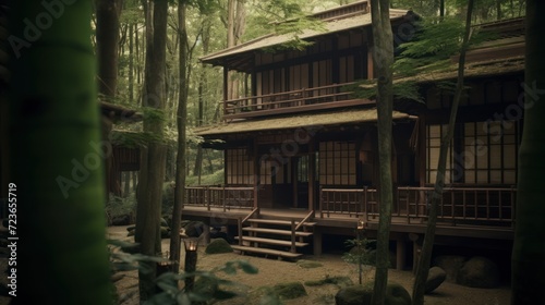 Samurai house in the forest. Generative AI