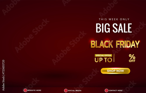 big sale black friday discount template banner with copy space for product sale with abstract gradient dark red background design