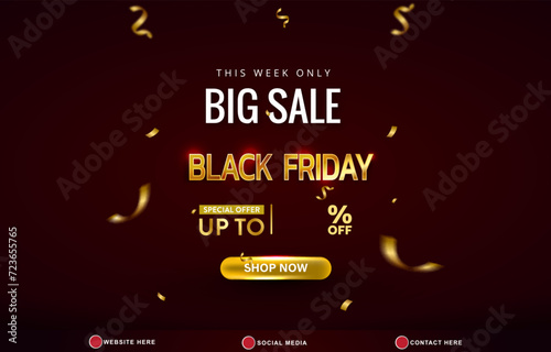 big sale black friday discount template banner with copy space for product sale with abstract gradient dark red background design