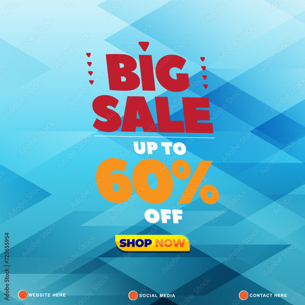 big sale discount template banner with copy space for product sale with abstract gradient blue and white background design