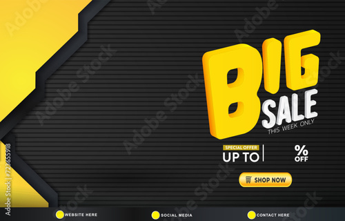 big sale discount template banner with copy space for product sale with abstract gradient black and yellow background design