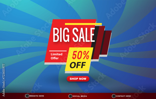 big sale discount template banner with copy space for product sale with abstract gradient blue background design