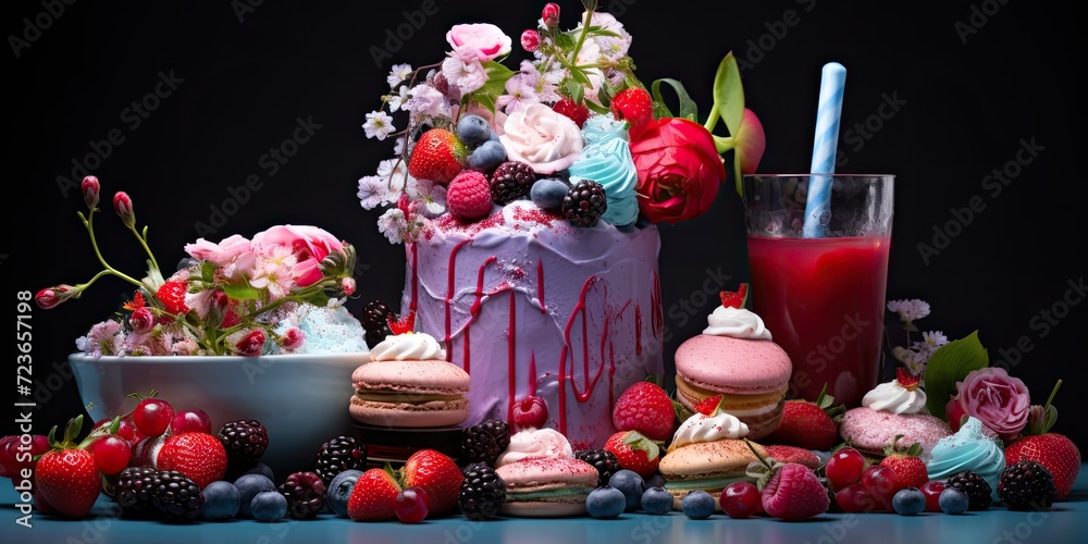 Fondant Cake with Fresh Berries and Flowers