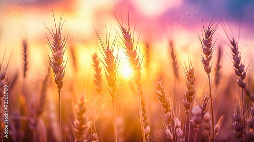 Field Nature Plant Agricultural Rural Wheat  Yellow Landscape Summer Sun Farming with Season Growth Grain Cereal Crop Harvest