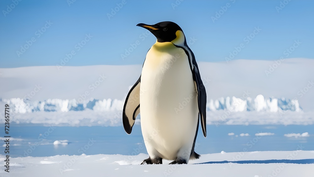 Majestic emperor penguin in serene snowscape, evoking beauty and tranquility.