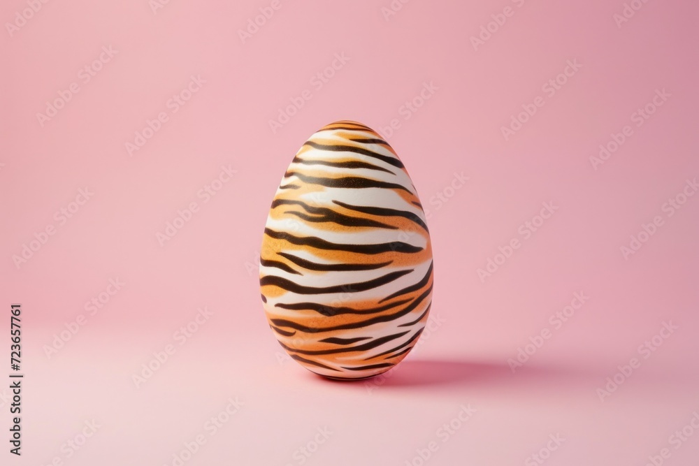 Fototapeta premium Simplistic and elegant, this egg features a classic zebra pattern against a soft pink background, evoking style