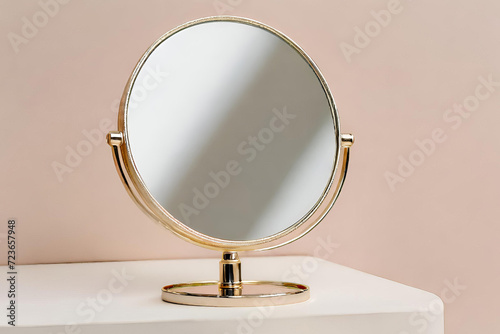 captivating beauty reflected in the mirror. Makeup mirror.