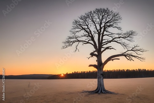 As-the-sun-sets-over-the-forest-a-solitary-tree-stands-as-a-stark-reminder-of-the-cycle-of-life-and-now-has-died,the-scene-of-sunset