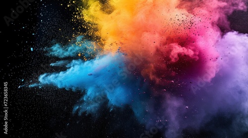 Dynamic explosion of colored powder against a black backdrop, capturing movement and vibrant energy
