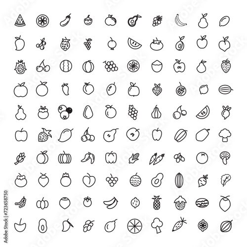 Creative fruits vegetables icon pack fruit food vegetable simple set vector line icons