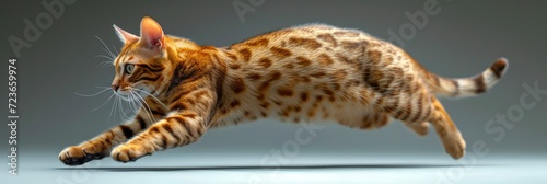 Side View Bengal Cat Jumping Isolated, Desktop Wallpaper Backgrounds, Background HD For Designer