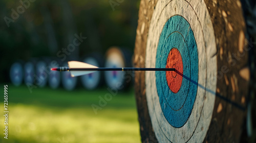 Obraz na płótnie An arrow at the target on an archery field w salonie