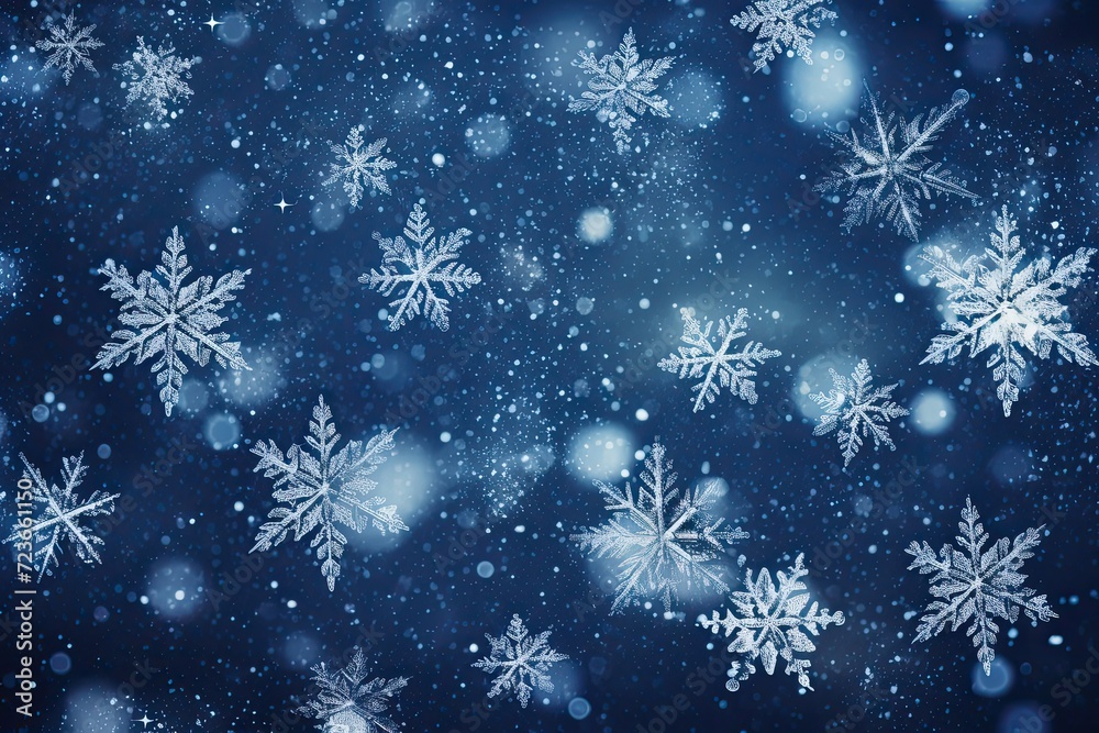 A magical winter scene with falling snowflakes A magical winter scene with falling snowflakes