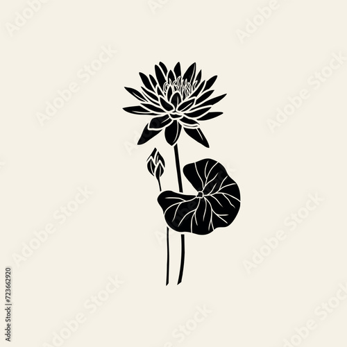 Flat vector water lily flower branch