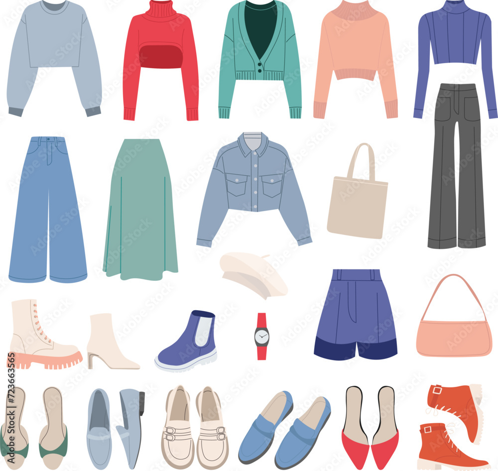 fashionable women's clothing, collection on a white background, vector fashionable women's clothing, collection on a white background, vector