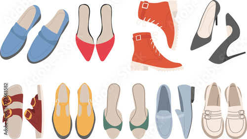 fashionable women's shoes, collection on a white background, vector