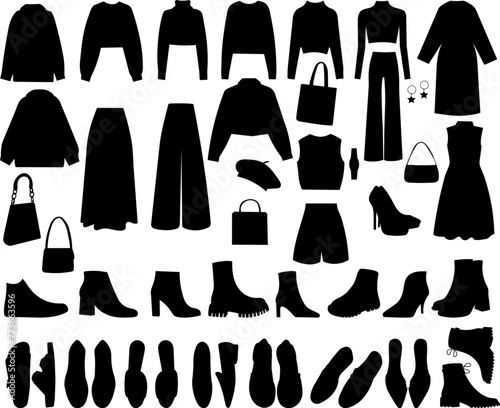 women's clothing set of silhouettes, vector