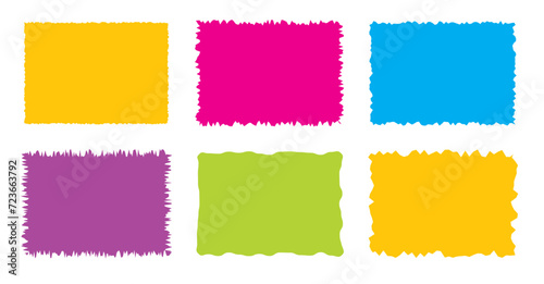 Jagged rectangle. Bright color simple shapes. Rectangle paper template jagged and rough.