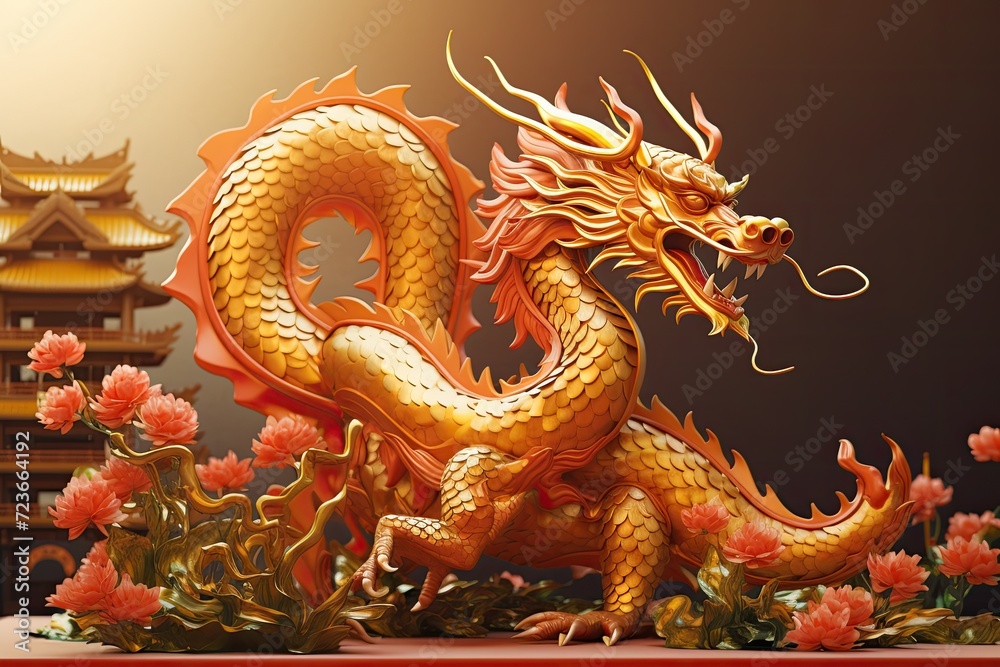Fototapeta premium Fiery Dragon Statue - Artwork by