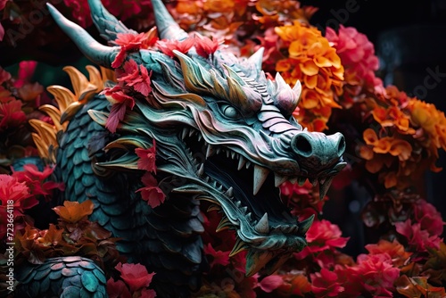 Dragon sculpture with floral decoration © shelbys