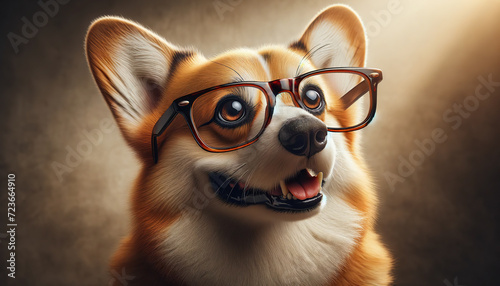 A Cheerful Corgi Wears Stylish Glasses and Smiles, Exemplifying Playful Pet Portraits and Animal Intelligence