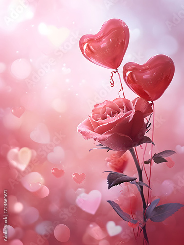 Elegant Valentine's Themed Digital Art with Roses and Heart Balloons
