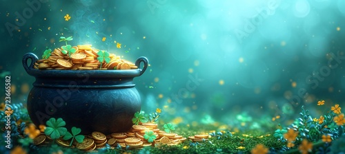 Golden Pot of Coins: A Leprechaun's Treasure Generative AI photo
