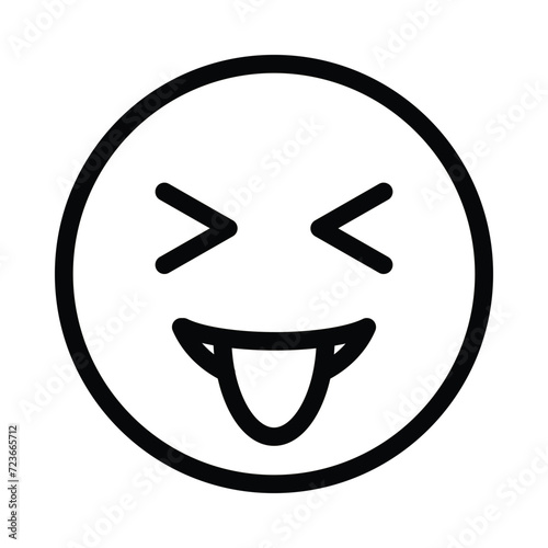 Squinting Face with Tongue Vector icon. Isolated yellow face with scrunched, X-shaped eyes and a big grin, sticking out its tongue sticker sign design. Fun, excitement, playfulness, hilarity, happy
