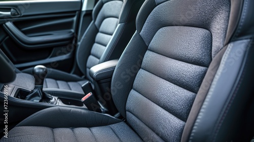 Detailed view of a car interior focusing on black leather seats © mariiaplo